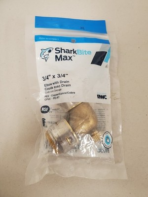SharkBite Max 3/4 in. Brass 90° Push-to-Connect Elbow Fitting with Drain UR5256A