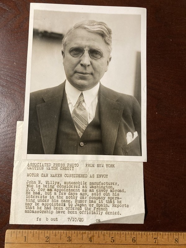 Vintage John Willys Automobile Jeep Press Political Original Photograph 1929