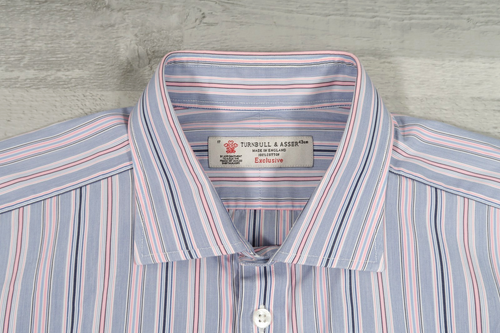 Turnbull & Asser Exclusive 17" 43cm Mens Shirt Blue Pink Stripe Long Sleeve - Afbeelding 5 van 11