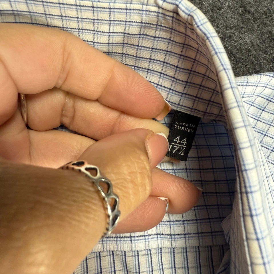 Camisa de vestir Ermenegildo Zegna para hombre 44 17 1/2 manga larga a cuadros azul blanco Foto 3 de 4