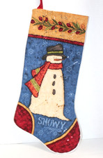 Handsewn  Quilted Snowy Nights Snowman Christmas Stocking