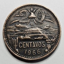 1966 Mexico 20 Twenty Centavos - Bronze Coin - Mexican - World Coin