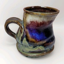 Signed Studio Pottery Mug Twist Drip Glaze St...