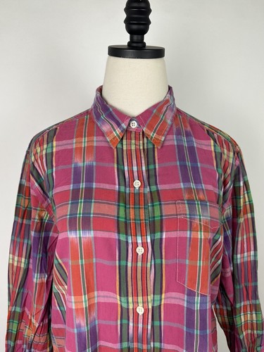 LRL Ralph Lauren Jeans Co Ikat Shirt L Button Up Fuchsia Pink Plaid Colorful - Picture 2 of 13