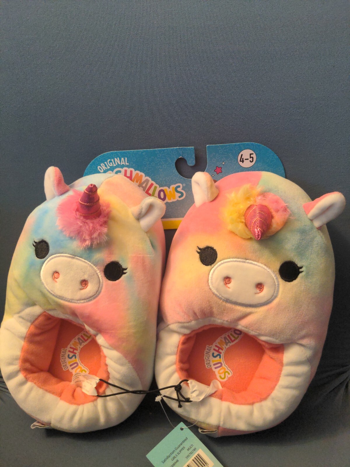 APL Pantofole bambini originali Squishmallows Esmeralda l'unicorno arcobaleno taglia 4 5