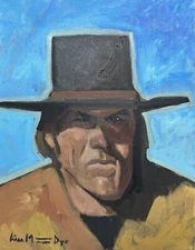 Cowboy Portrait Painting Original Signed Liam Dye Clint Eastwood Western Art 
