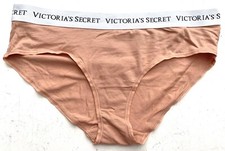 Victoria's Secret Hiphugger Panty Cafe Creme Logo Band Cotton Blend Large L