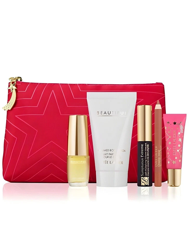 Estee Lauder 6 pcs Gift Set Beautiful Perfume Spray, Body Lotion, Lips & Mascara