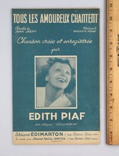 Vintage 1950 Edith Piaf Sheet Music French Publisher Tous Les Amoureux Chantent