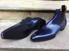 Tailor Made New Men's Blue Color Leather Pull On High Ankle Casual Wear Boot Men