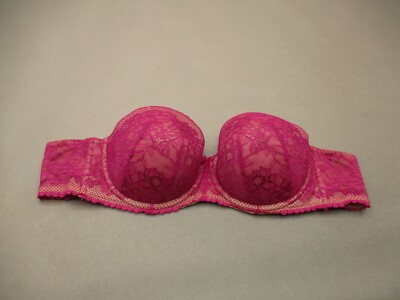 40DD TORRID CURVE Womens Red Lace Lined Underwire Back Closure Strapless Bra 8Q