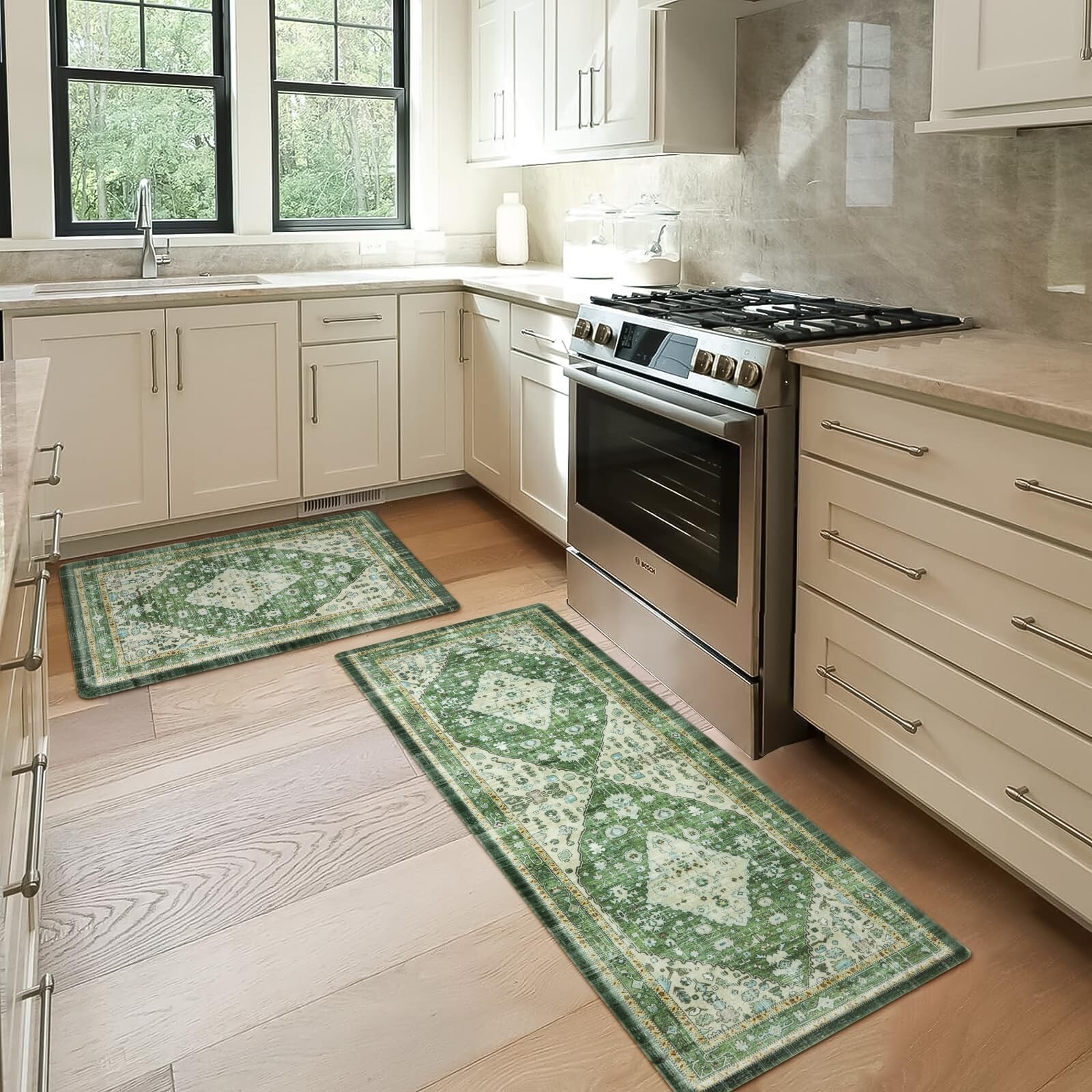 Boho Kitchen Mat Set of 2 Cushioned Anti-Fatigue Non-Slip Rugs