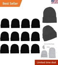 Soft 12-Pack Knitted Unisex Beanie Caps in Classic Black - One Size Fits All