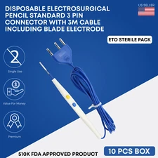 Diathermy ESU Cautery Electrosurgical Pencil with Blade Electrode 10 Pcs Box