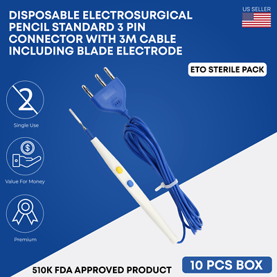 #ad Diathermy ESU Cautery Electrosurgical Pencil with Blade Electrode Box of 10 Pcs $79.95
