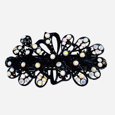 GLAM FLOWER VINTAGE BARRETTE Hair Clip Hairpin Rhinestone Crystal BLACK AB Q11