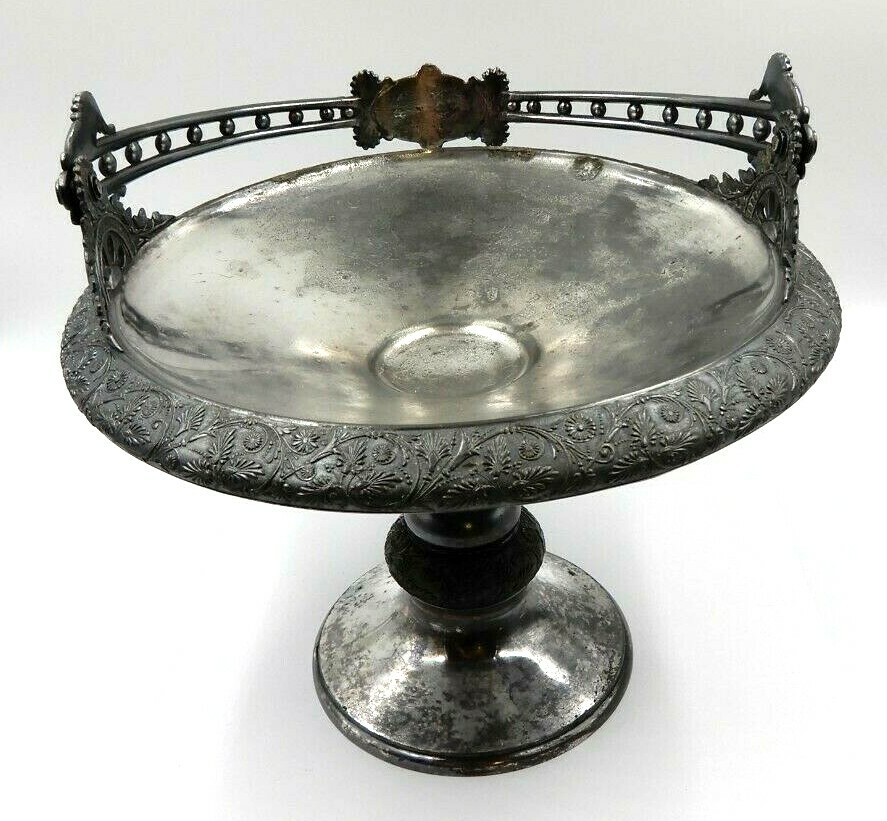 ANTIQUE MIDDLETOWN PLATE CO QUADRUPLE SILVER HARD WHITE METAL 1795 BRIDES BASKET