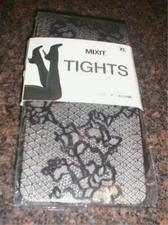 New In Package Pair Black Lace Pattern Tights Size XL Extra Large