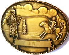 Vintage Conoco Oil Brass Tone 3" Belt Buckle