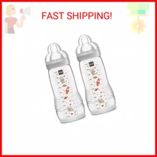 MAM Easy Active Bottle 11 oz (2-Count), Fast Flow Bottles, 4+ Month, Unisex, Gra