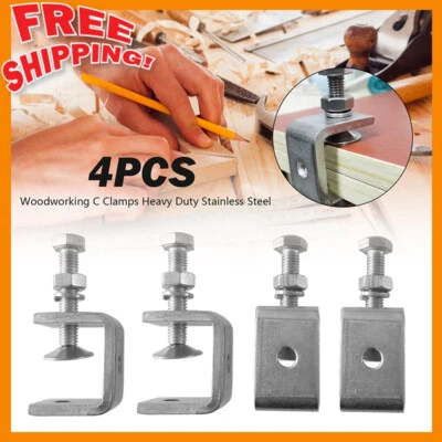 4X Stainless Steel C Clamps for Mounting Metal U Clamps Working Small Desk Clamp