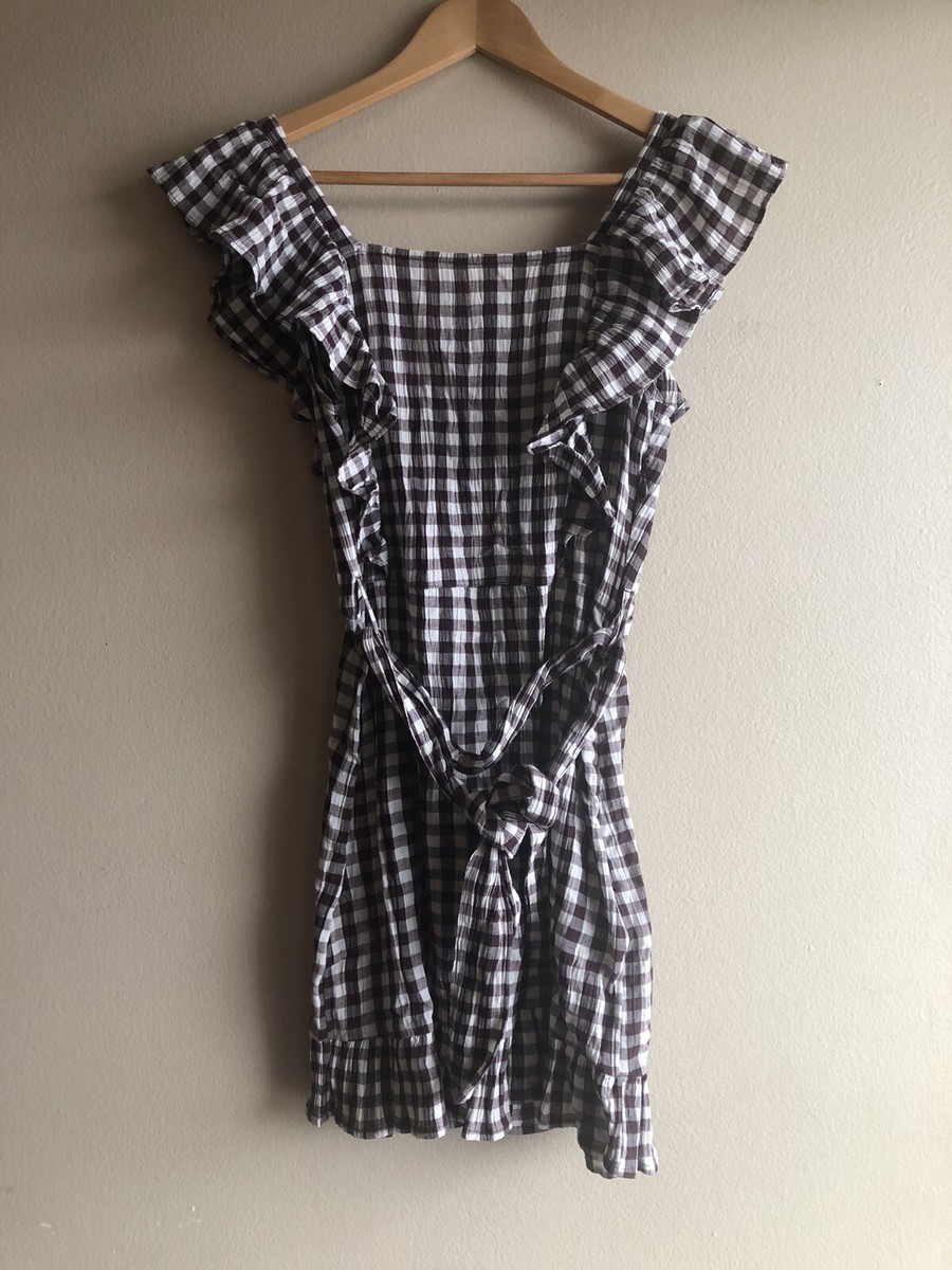 topshop brown gingham ruffle mini dress NEW Size 4 Simple Square Neckline A-Line Rose/Gold Size:12/46 The lightweight woven cotton
