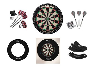 Bristle Dartboard + Wall Dart Protector + Blitz Tungsten Darts + V-Factor