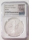 2017 American Silver Eagle NGC MS70 First Day of Issue 1 Oz 0.999 Silver