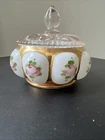 VINTAGE~"FENTON"~1940'S~"CHARLESTON"~HAND~PAINTED~ROSES~GLASS~TRINKET~POWDER~BOX