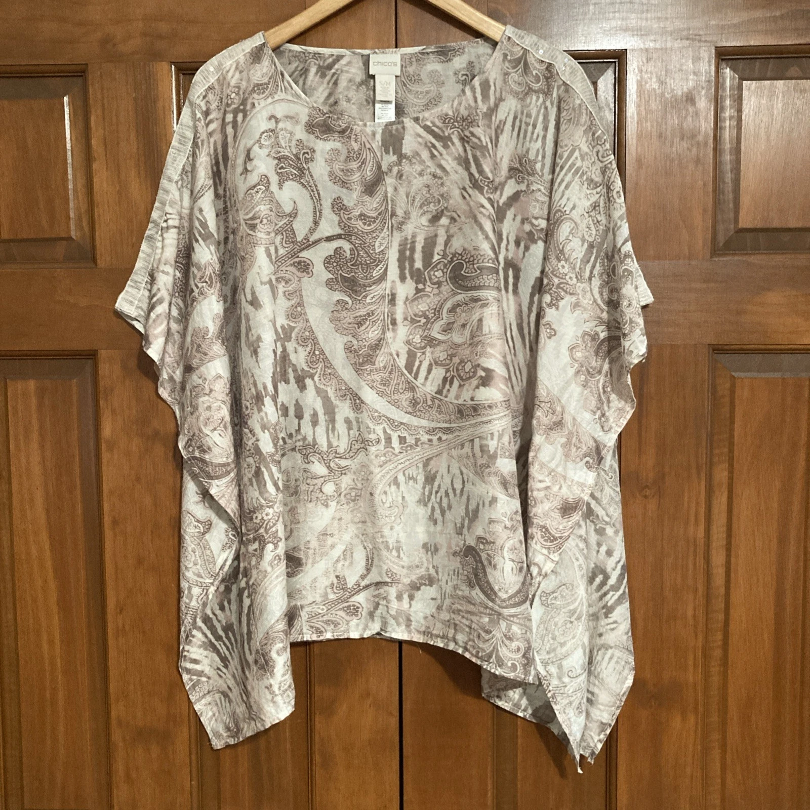Chico’s Women’s Size Medium Poncho Blouse Paisley Silk Blend Relaxed Fit