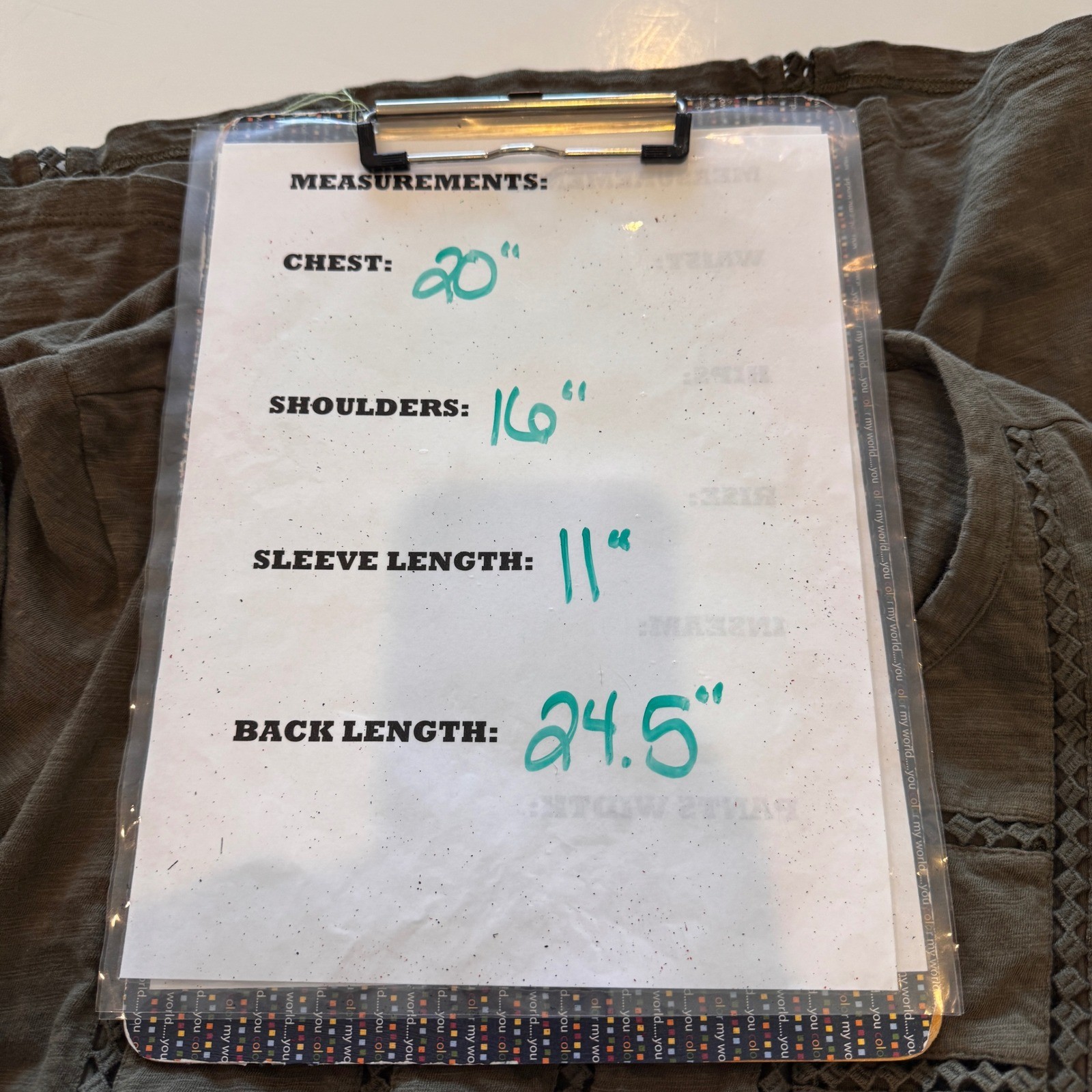 TALBOTS Womens T-Shirt LARGE Olive Green Cotton Window Pane Design Minimalist