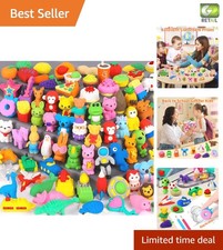 Bulk 70 Assorted Latex-Free Animal Erasers for Classroom  Party Favors