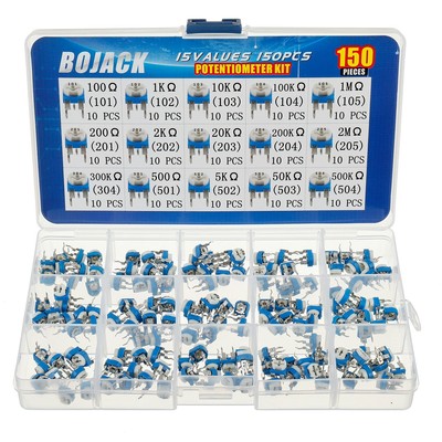 BOJACK 15 Werte 150 Stück 100 Ohm - 2 M Ohm variabler Widerstand 6 mm 