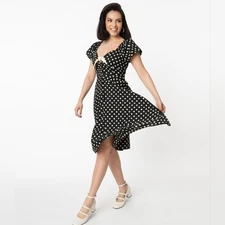 Unique Vintage Ellias Swing Black Cream Polka Dot 50s Size 5X 26
