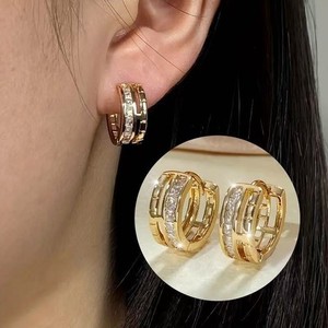 Authentic 13mm Women Gold Plated CZ Sparkling Round Hoop Huggie Earring Drop