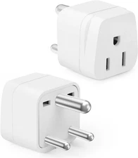 Bates Choice 2 Pack Type D Travel Adapter, White, India, Nepal, White 