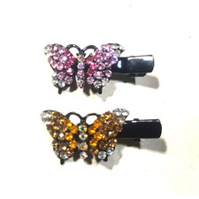 Butterfly Rhinestone Hair Barrette Clips Colorful Party Pink Orange