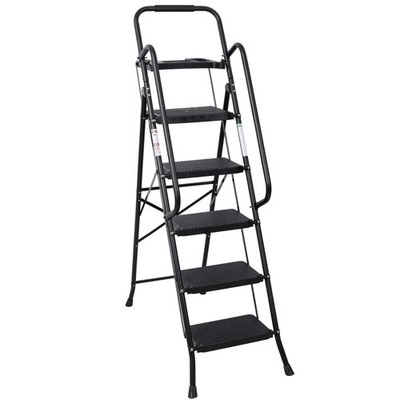 5-Step Ladder Stool, Wide Anti-Slip Pedal, Handrail, Lightweight Steel, 330LBS