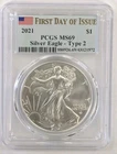 2021 $1 American Silver Eagle Type 2-PCGS MS69 FDOI