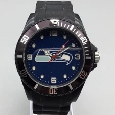 Seattle Seahawks Watch Mens 43mm Black Rubber Strap Sparo NFL New Battery