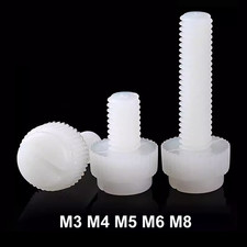M3,4,5,6,8 Plastic Slotted Knurled Thumb Screw White Nylon Hand Grip Knob Bolts