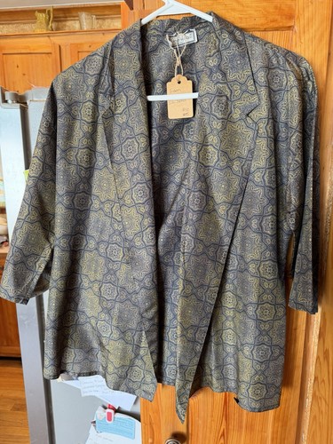 Gianni Versace Silk Geometric Jacket/Kimono Blue/Gold, One Size with COA