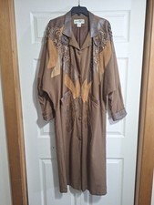 Vintage Shanna Israel Leather Cotton Beaded Embroidered Full Length Lined Coat-L