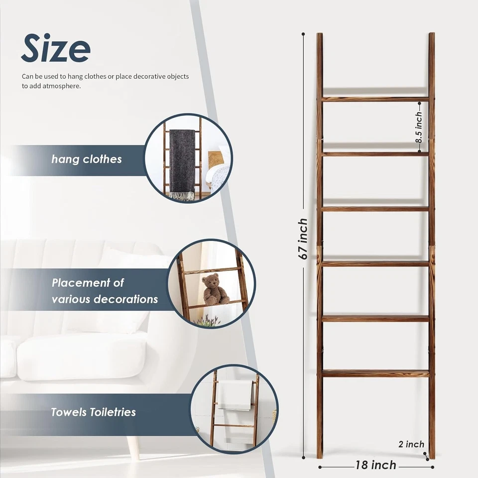Multi-Functional Freestanding Blanket Ladder, 67'' Wood Decor for Living Room - Image 4 of 4