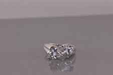 Sterling Silver Joined Offset Hearts Cubic Zirconia Band Ring 925 Sz: 7