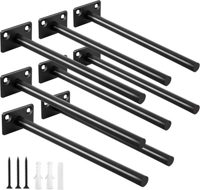 8 Pcs 8'' Black Solid Steel Floating Shelf Bracket Blind Shelf Supports - Hidden