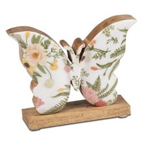 Dekofigur Schmetterling Mit Blumenmotiv H. 11,5Cm Aus Mangoholz Formano F26