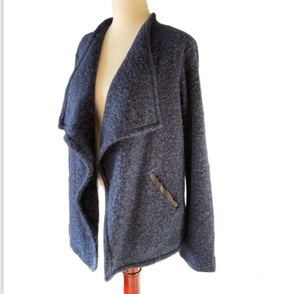 Chaqueta AG Adriano Goldschmied Lana Tejida Azul Medio Negro Blazer Abierto Oficina Foto 4 de 4