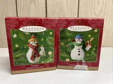 Hallmark Keepsake Christmas Vintage Ornament 2001 Daughter Son Snowman Set