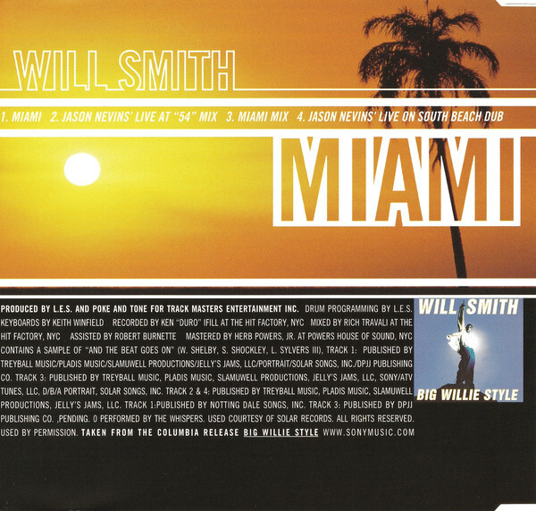 CD Rap Will Smith Miami CD, Maxi 1998 House, Pop Rap (VG+ / VG+)